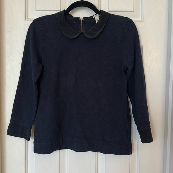 J. Crew Peter Pan Collar 100% Cotton Sweater | Navy/Black XS - Picture 1 of 4